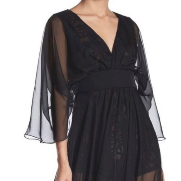 Lotus Threads Black Chiffon Maxi Overlay Lace Romper Gown - Picture 4 of 5